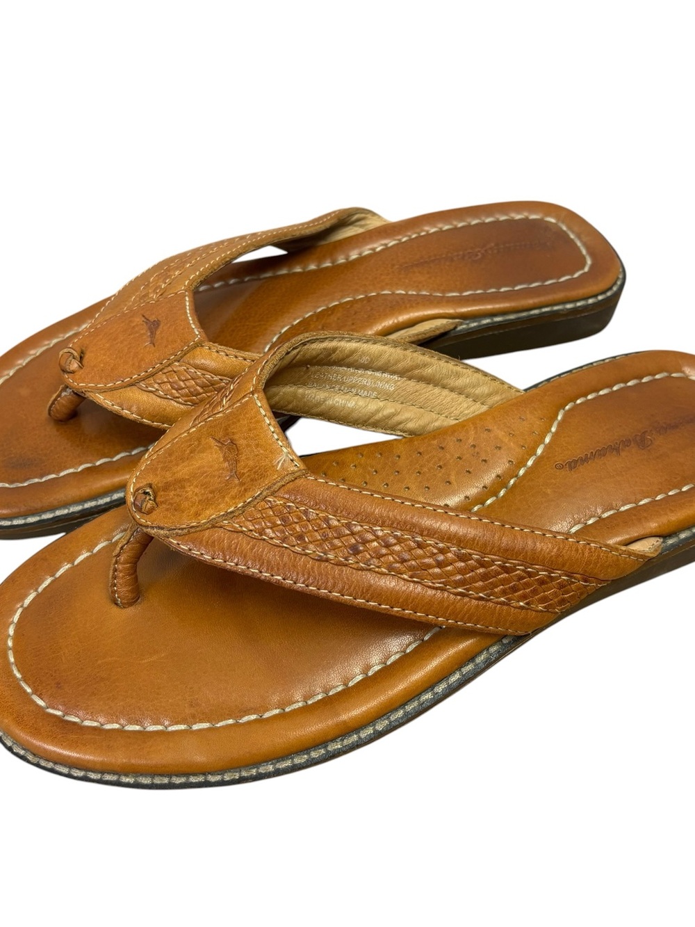 Tommy Bahama Sandals Brown Leather Flip Flop Thongs men’s size 10D